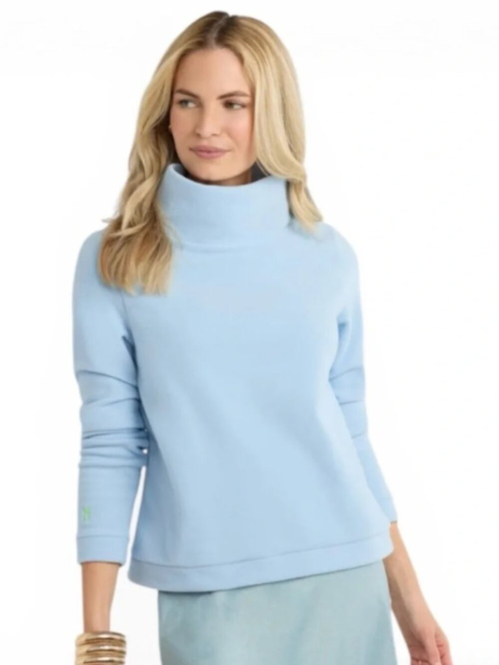 Dudley Stephens Park Slope Turtleneck in Ice Blue Terry Fleece, Size S